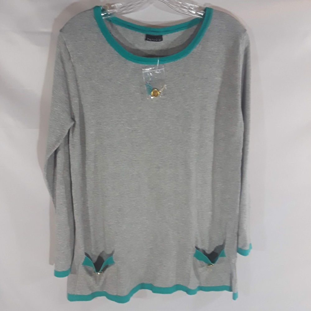 Zenobia Grey and Blue Long Sleeve Tee Size 1X
